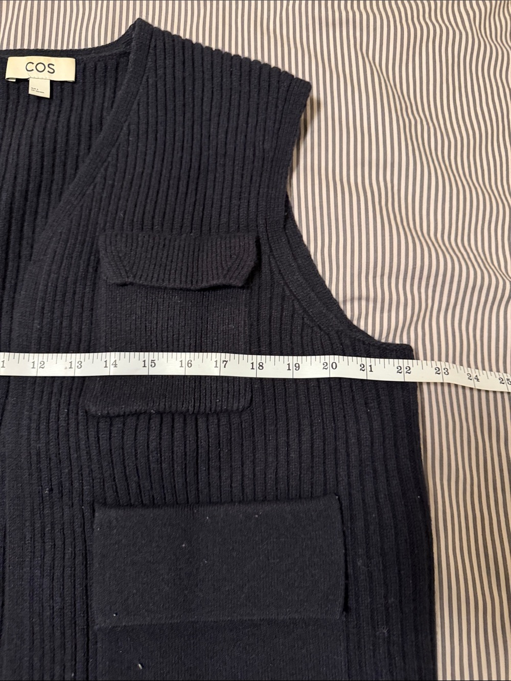 COS Navy Ribbed Knit Vest with Three Front Pockets - Picture 6 of 7